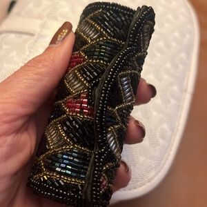 Vintage BÉCHAMEL Black Multicolor Beaded LIPSTICK CASE